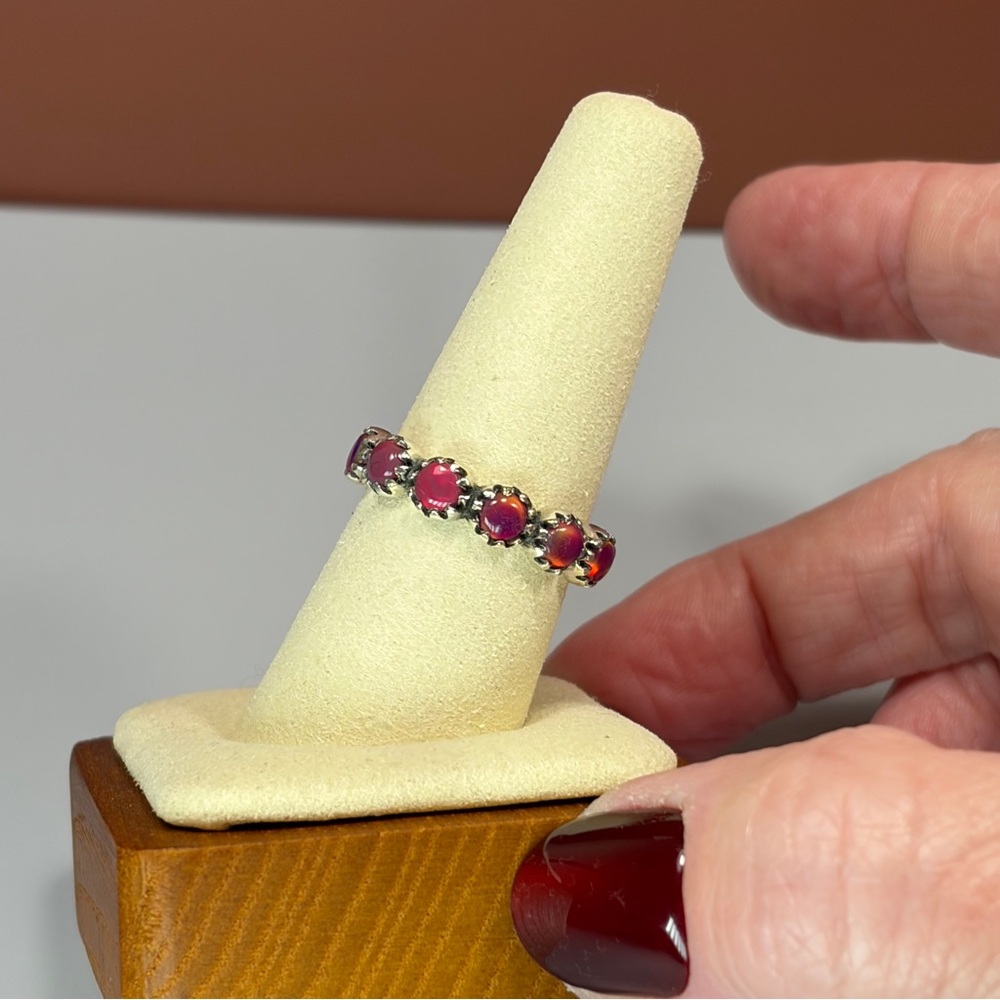 925 Sterling Silver Red Opal Eternity Ring